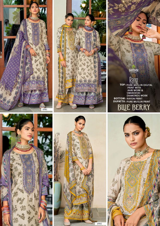 Rang Blue Berry Muslin Printed Dress Material Wholesale Clothing Suppliers In India
